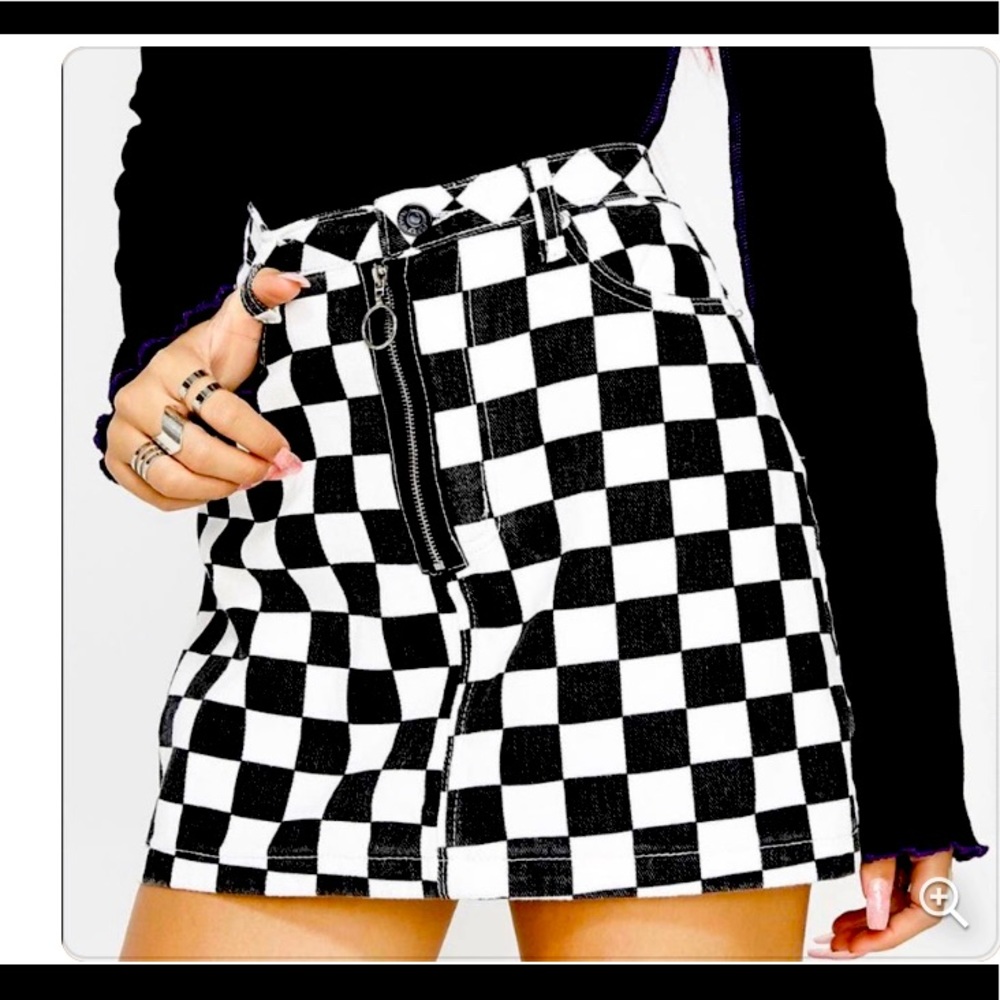 Signature 8 Checkered Denim Skirt